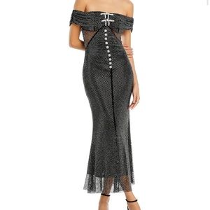 Like new self portrait Rhinestone Embellished Off-the-Shoulder Maxi Dress